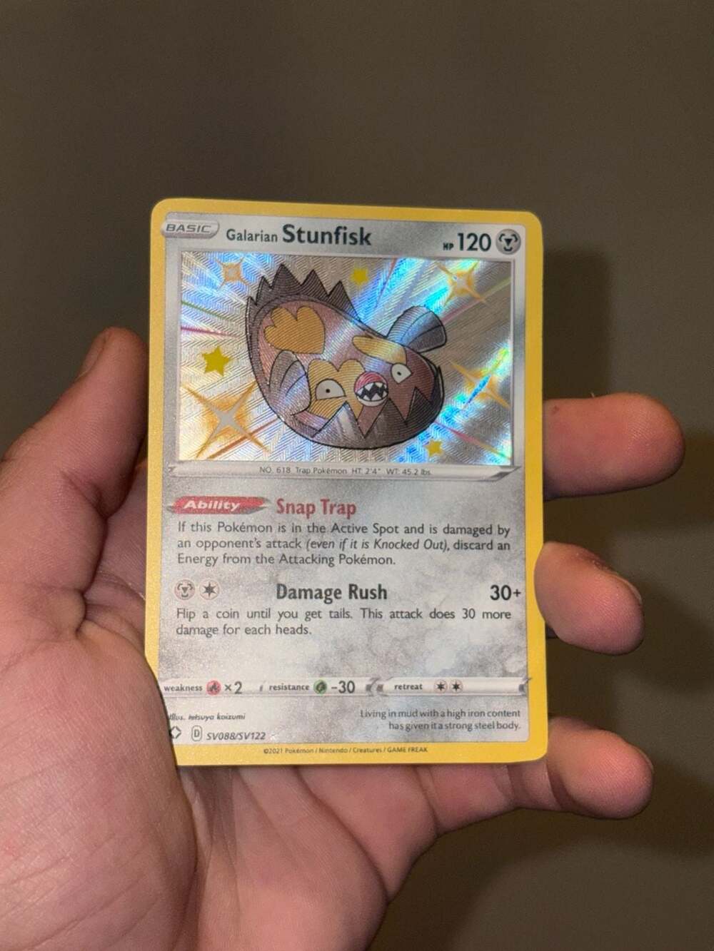 Pokemon TCG Galarian Stunfisk SV088/SV122 Shining Fates Shiny Vault Holo Rare Ca